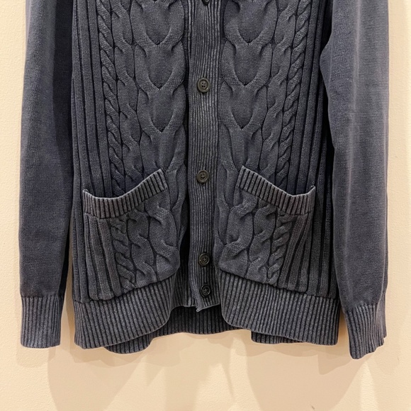 Flag Anthem Cardigan Extra Large Blue Cotton Cable Knit Shawl Collar Academia - Picture 5 of 7